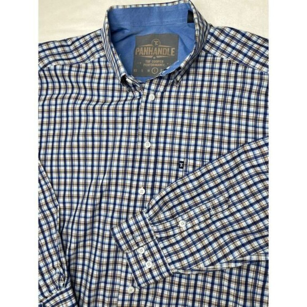 Panhandle Tuf Cooper Performance Long Sleeve Button Down Shirt Sz L Plaid (1226)